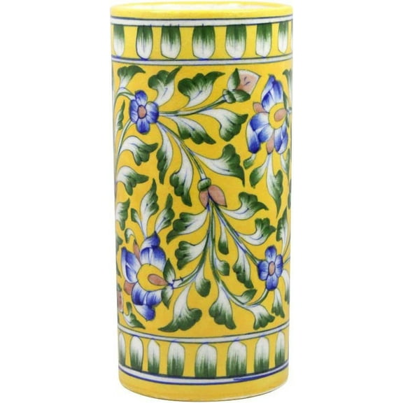 India Meets India Handicraft Ceramic Flower Vase, eco Friendly Cylindrical Shaped Pot Decorative Home, Offices, Best Gifting, Made by Awarded Indian Artisan