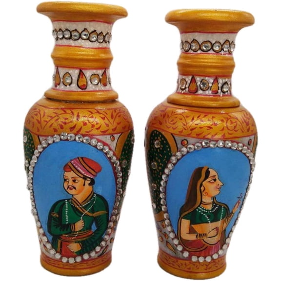 India Meets India Handicraft Flower Vase Set of 2 with Antique Mughal Design Decorative Home, Offices, Best Gifting, Made by Awarded Indian Artisan