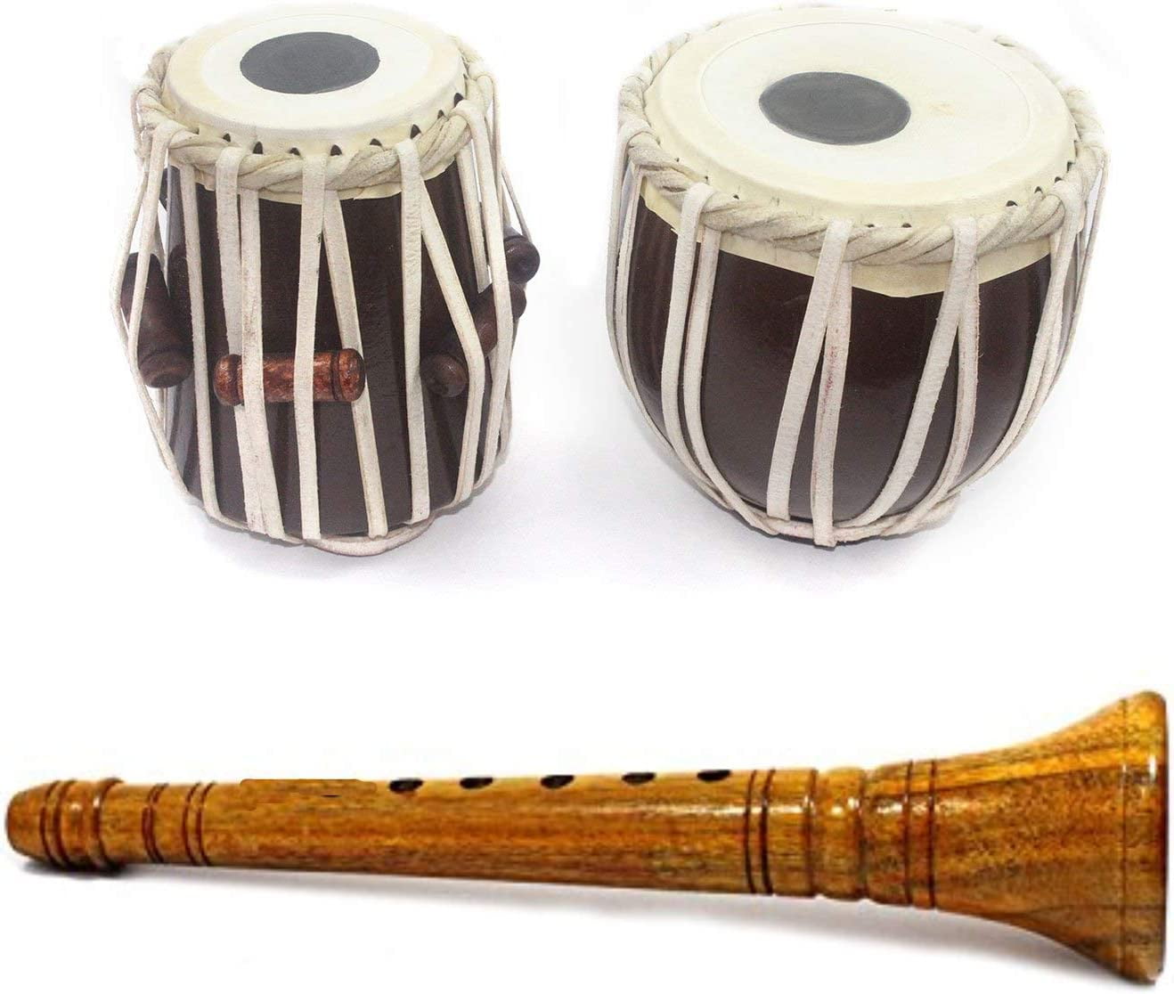 India Meets India Handicraft Miniature Musical Instrumental Set - Clarinet 8.5" and Tabla Drum 7" [Mango Wood - BROWN & YELLOW] - for 5-6 yrs Kids/Home Décor-Best Gift Made By Awarded Indian Artisan