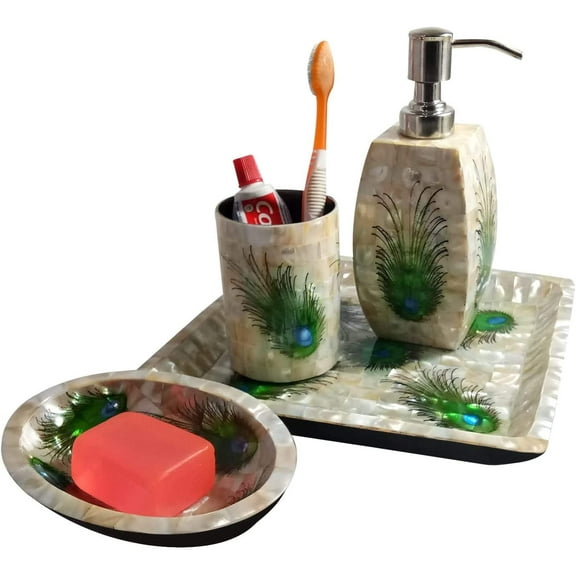India Meets India Handicraft Seashell Bathroom Accessories Set-Soap Dish, Liquid Dispenser, Toothbrush Holder Set, Best Gifting, Made by Awarded- Indian Artisan