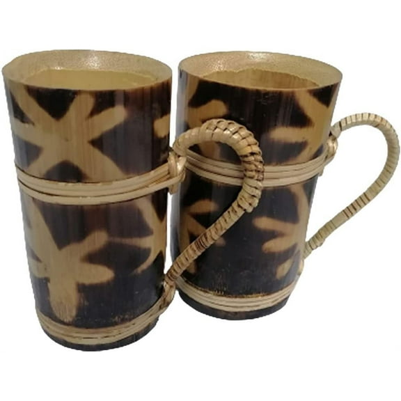India Meets India Handmade Bamboo Designer Beer/Coffee/Tea Mugs w/ Thin & Smooth Edges Bamboo Beverages Cup w/ Strong Handle, Set of 2 Bamboo Beer/Coffee/Tea Mugs, 350 ML