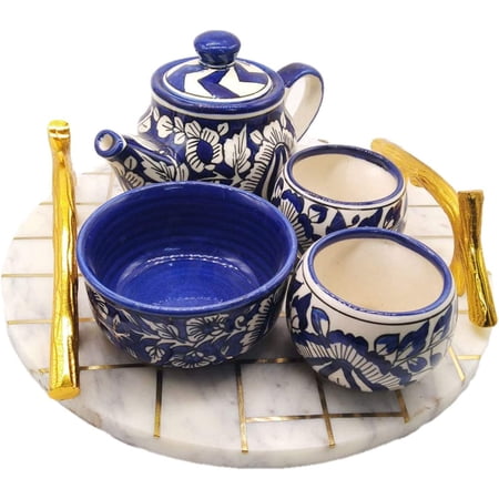 India Meets India Marble Serving Tray Serving Platter Best Gifting Handicraft by Awarded Indian Artisan (White)