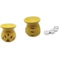 thumbnail image 1 of India Meets India Tea Light Candle Holder [Yellow 3.5"] Ceramic Tea Light Candle Holder/Aroma Burner - Set of 2 w/ 4 Tea Lights, 1 of 5
