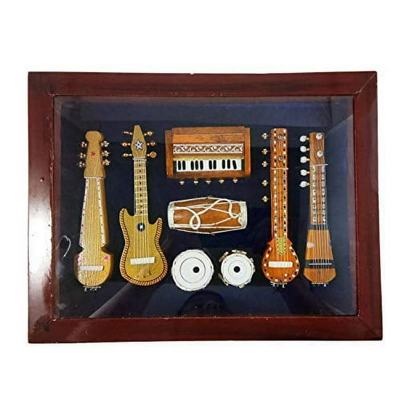 India Meets India Wall Hanging 7 Miniature Indian Musical Instruments Best Gifting Showpiece Wall Decor (13x10x3 Inch, Brown)