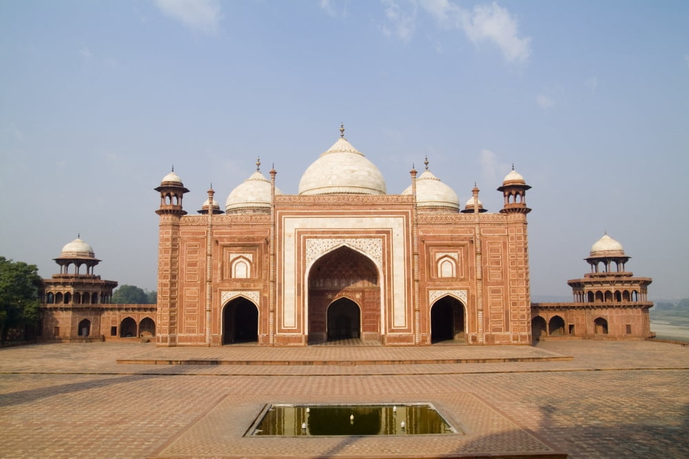 India Next to Taj Mahal Agra Taj Mosque in Brown Stone Canvas Art - Bill Bachmann Design Pics (18 x 12)