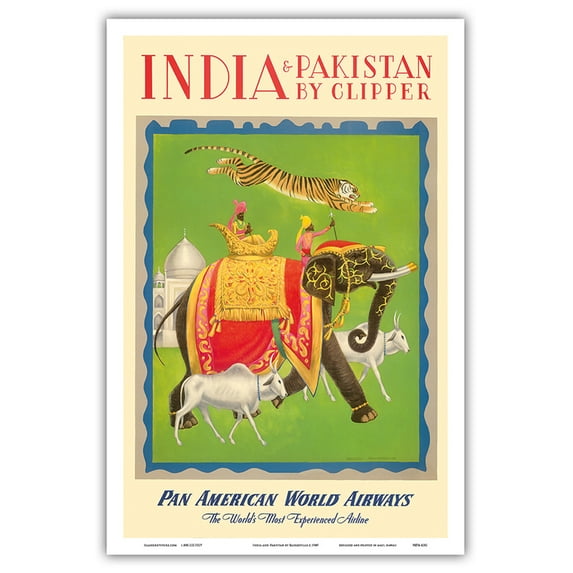 India and Pakistan by Clipper - Pan American World Airways - Vintage Airline Travel Poster by Charles Baskerville c.1949 - Master Art Print (Unframed) 12in x 18in