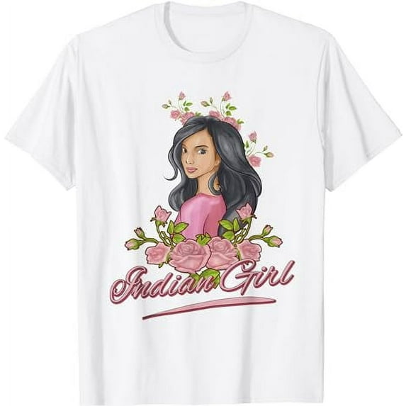 India Proud Flag Day Hindi Girl Flower Woman Ashoka Chakra white T-Shirt