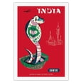 thumbnail image 1 of India - Qantas Airways - Indian Cobra (Naja Naja) - Vintage Airline Travel Poster by Harry Rogers c.1960s - Fine Art Rolled Canvas Print 27in x 40in, 1 of 4