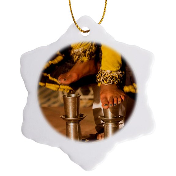 3drose, India, Rajasthan, Jaipur, Folk Dancers and Musicians., 3 inch Snowflake Porcelain Ornament