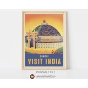 India Retro Wall Art Sanchi Vintage Travel Poster | Gallery Wall | Home Decor, 8x12 UNFRAMED