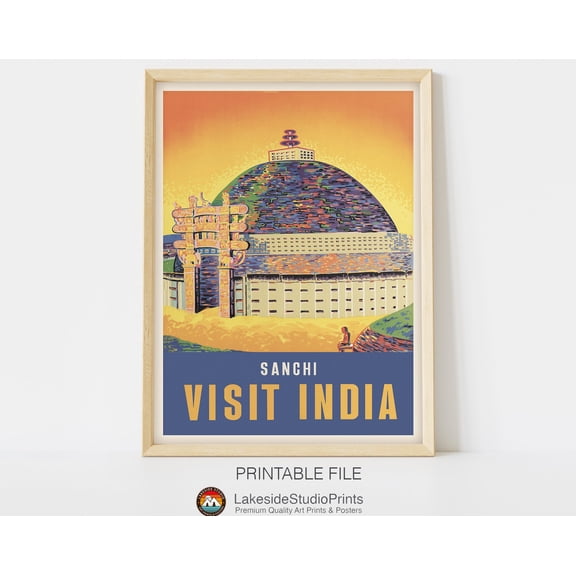 India Retro Wall Art Sanchi Vintage Travel Poster | Gallery Wall | Home Decor, 8x12 UNFRAMED