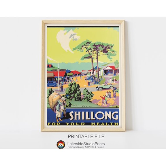 India Retro Wall Art Vintage Travel Poster | Gallery Wall Home Decor | Shillong, 16x24 UNFRAMED