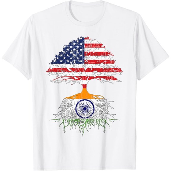 India Roots Flag Shirt Naturalization Gift Person From India T-ShirtMen and women, White T-shirt, size: Extra large