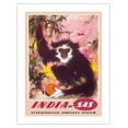 thumbnail image 1 of India - by SAS Scandinavian Airlines System - Black Monkey - Vintage Airline Travel Poster by Otto Nielsen c.1958 - Bamboo Fine Art 290gsm Paper (Unframed) 17x22in, 1 of 4