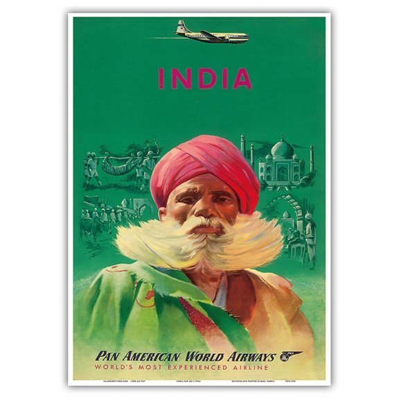 India - Sikh in Red Turban - Vintage Airline Travel Poster c.1950s - Master Art Print 10in x 14in
