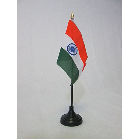 AZ Flag India Table Flag 4x6 in Indian 100D Polyester Plastic Base 15x10 cm