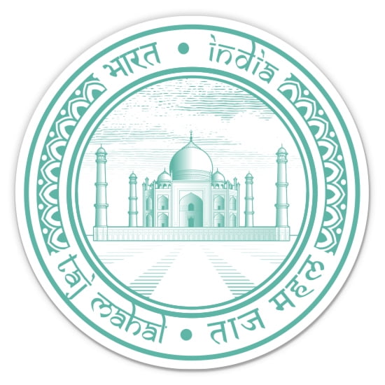 India Taj Mahal Travel Stamp - 12" Vinyl Sticker Waterproof Decal