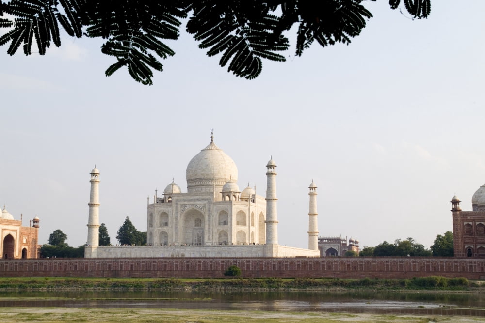 India Temple burial site seen from Yamuna River at sunset Agra Taj Mahal Canvas Art - Bill Bachmann Design Pics (36 x 24)