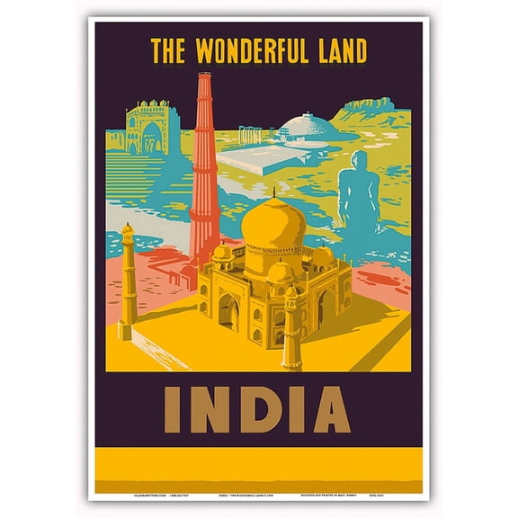 India - The Wonderful Land - Taj Mahal - Vintage Travel Poster c.1958 - Master Art Print 10in x 14in