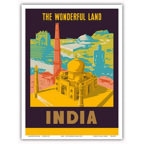 India - The Wonderful Land - Taj Mahal - Vintage Travel Poster c.1958 - Master Art Print (Unframed) 9in x 12in