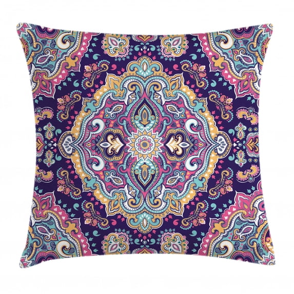India Throw Pillow Cushion Cover, Boho Style Mandala Figures Festive Colorful Spring Garden Themed Old Fashioned Tile, Decorative Square Accent Pillow Case, 20 X 20 Inches, Multicolor, by Ambesonne
