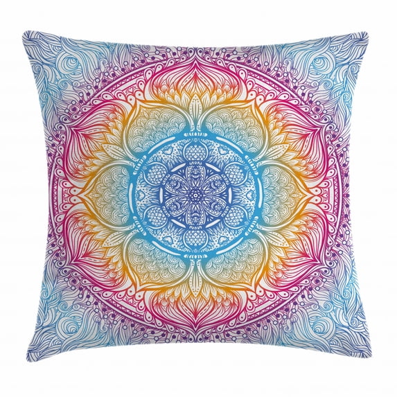India Throw Pillow Cushion Cover, Magical Fantastic Design in Vivid Colors Boho Round Figure Blooms Lotus Inspiration, Decorative Square Accent Pillow Case, 24 X 24 Inches, Multicolor, by Ambesonne