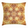 thumbnail image 1 of India Throw Pillow Cushion Cover, Ornate Vintage Circular Motif in Mehndi Style Henna Tattoo Mandala Inspired, Decorative Square Accent Pillow Case, 18 X 18 Inches, Dark Orange Apricot, by Ambesonne, 1 of 2