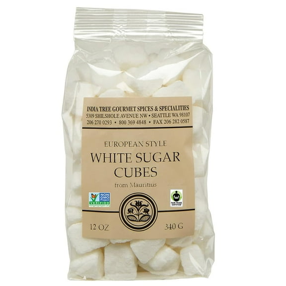 India Tree White Sugar OKA4Cubes Mauritius 12 oz Bag - Pure Cane Non-GMO Raw Sweetener for Coffee Tea Baking Espresso Beverages Desserts Entertaining Cooking