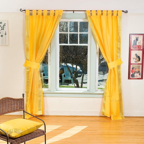India Unlimited Yellow Boho Sari Curtains,Tab Top Unlined, 43 x 96 in