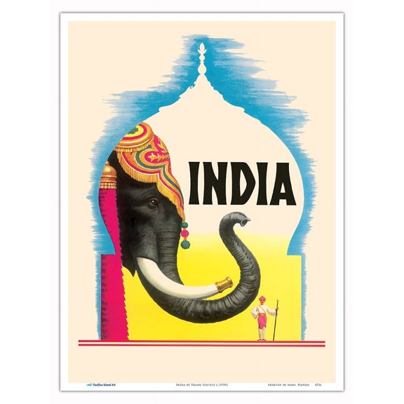 India - Vintage Travel Poster by Frank Soltesz c.1950s - Master Art Print (Unframed) 9in x 12in