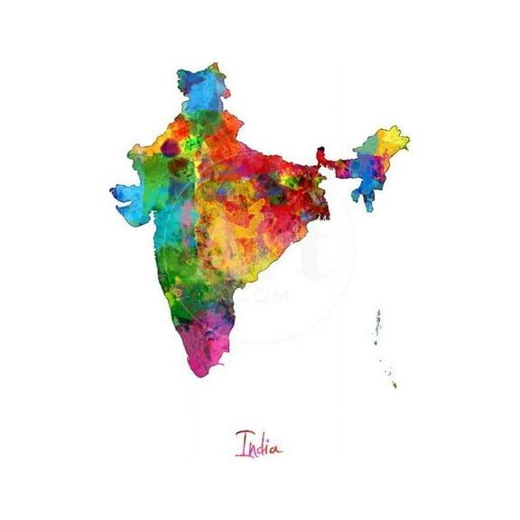 India Watercolor Map, Unframed Art Print Wall Art by Michael Tompsett Sold by Art.Com
