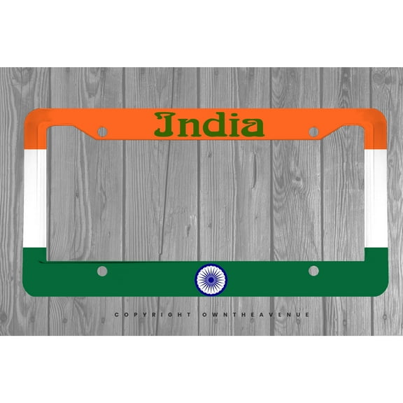 India World Country Flag Auto Metal Printed License Plate Frame
