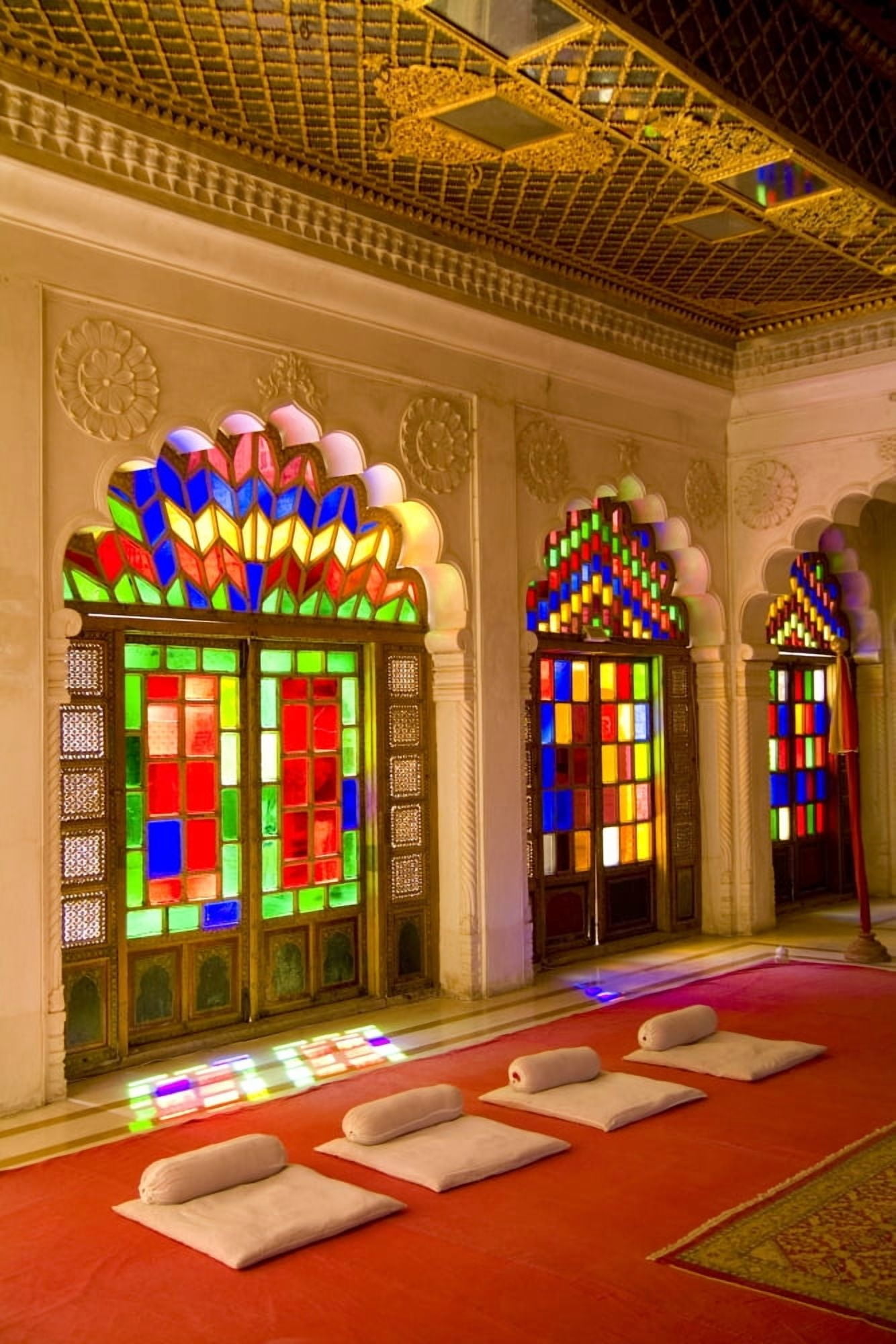 India stained glass windows of fort palace Rajasthan beautiful temple for royals Jodhpur at Fort Mehrangarh Canvas Art - Bill Bachmann Design Pics (24 x 36)