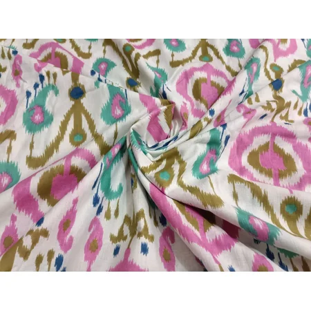 Indian 5 Yard Fabric Cotton Dress Material Sanganeri Ikat Print Hand Block Robe