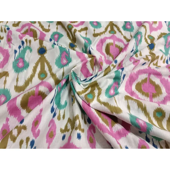 Indian 5 Yard Fabric Cotton Dress Material Sanganeri Ikat Print Hand Block Robe