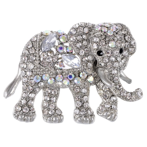 Indian African King Elephant Clear Crystal Rhinestone Animal Kingdom Tone Brooch Pin, Clear