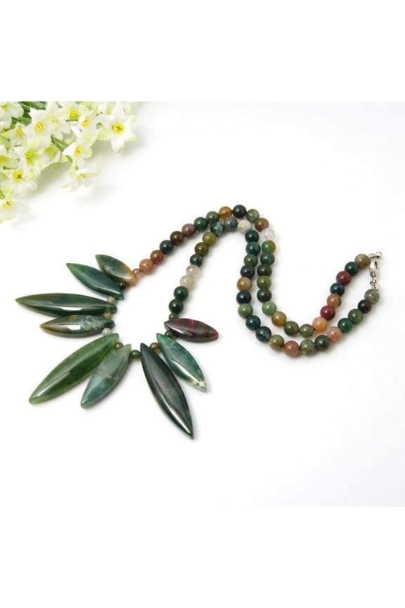 Indian Agate Natural Indian Agate Bib Statement Necklaces with Alloy Lobster Claw Clasps Colorful 18.11 inch