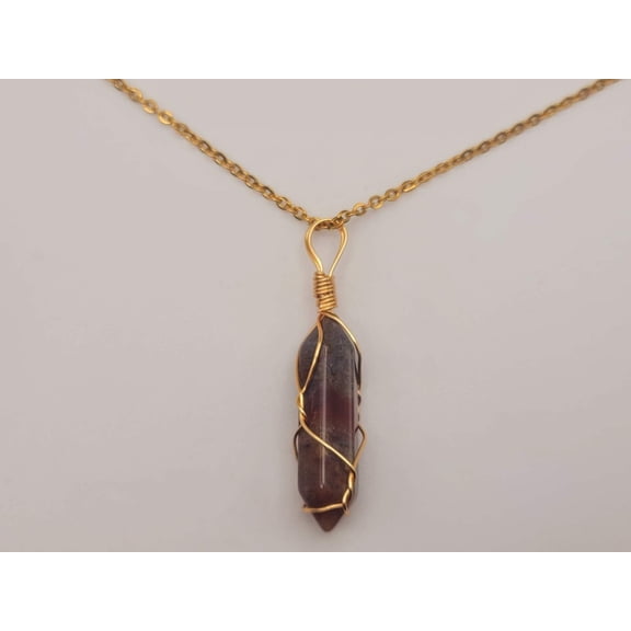 Indian Agate Point Necklace Gold Wire Wrapped Healing Crystal Point