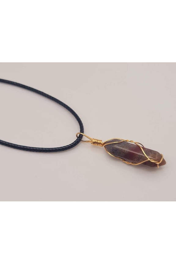 Indian Agate Point Necklace Gold Wire Wrapped Healing Crystal Point