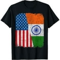 thumbnail image 1 of Indian American Flag Half USA India Root Proud T-Shirt, 1 of 4