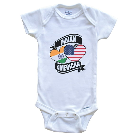 Indian American Hearts USA India Flags Baby Bodysuit, 3-6 Months White
