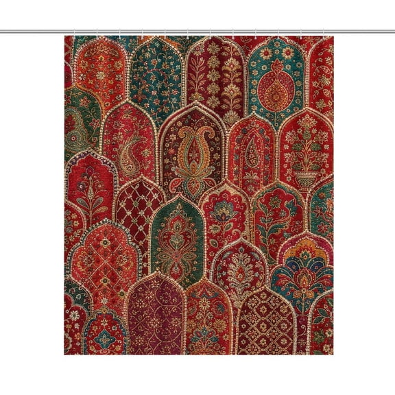 Indian Arch Floral Tapestry Print Shower Curtain,Cloth Fabric Waterproof Polyester Bathroom Home Decor Set with Hooks