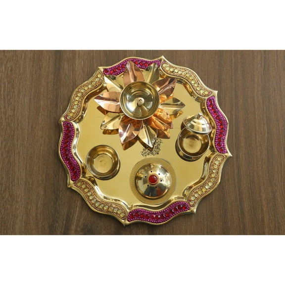 Indian Art Villa 10 Brass Designer Pooja Thali - Traditional Worship Plate