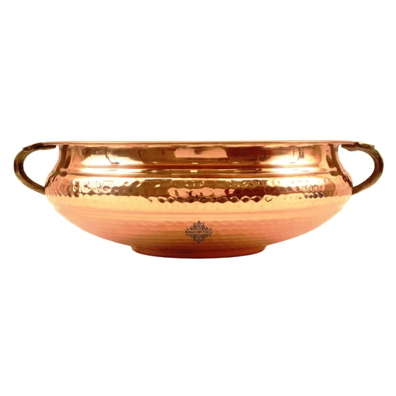 Indian Art Villa 12" Copper Hammered Urli Bowl - Elegant Home Decor Handicraft