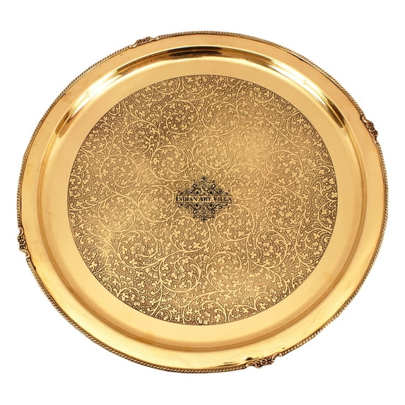 Indian Art Villa 12" Decorative Brass Embossed Plate, Gold Finish