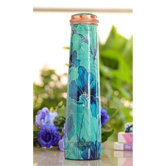 Indian Art Villa 25oz Copper Pyramid Shape Bottle – Green Leaf Print Design, Drinkware, Drinkware