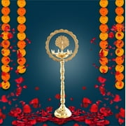 Indian Art Villa 30" Brass Stand Pillar Diya - Kerala+Mor Kiran Design - Elegant Spiritual Decor