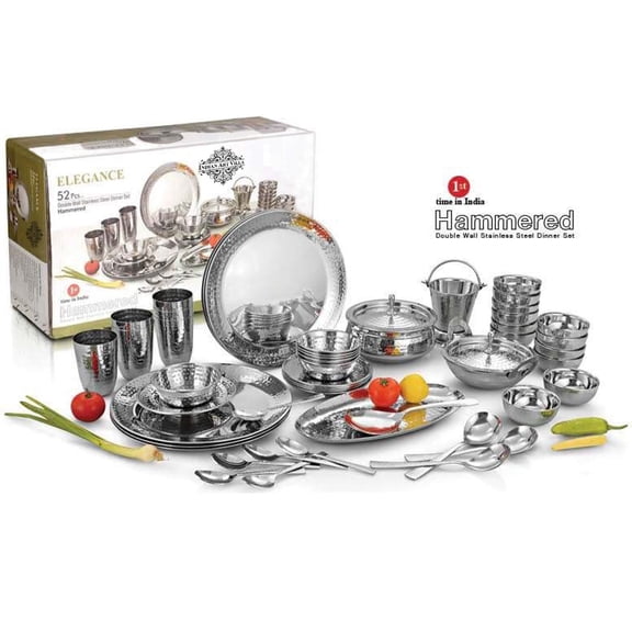 Indian Art Villa 52-Piece Stainless Steel Dinnerware Set - Complete Collection for Elegant Dining