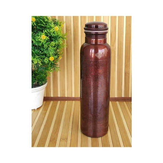 Indian Art Villa Handcrafted Antique Designer Copper Bottle, Brown, Drinkware 30.4 oz