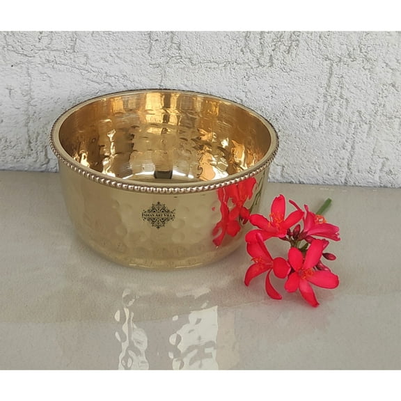 Indian Art Villa Brass Bowl - Hammered Beeded Design, 5.1 oz - Elegant Tableware